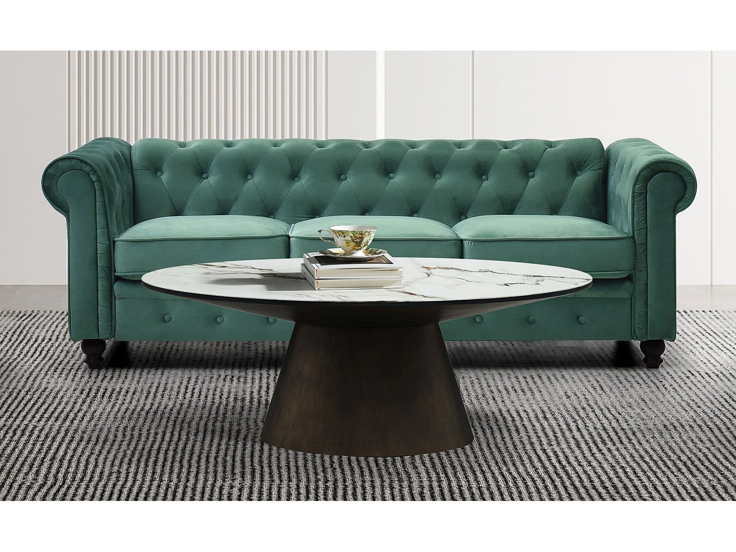 Grande divano a 3 posti Chesterfield Velluto Verde