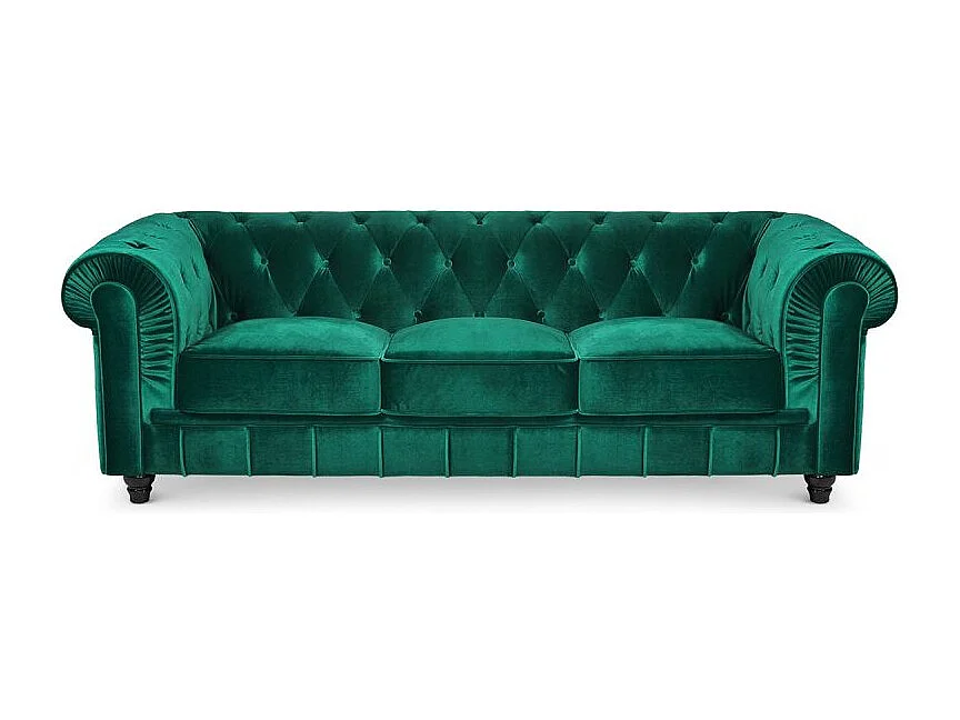 Grande divano a 3 posti Chesterfield Velluto Verde