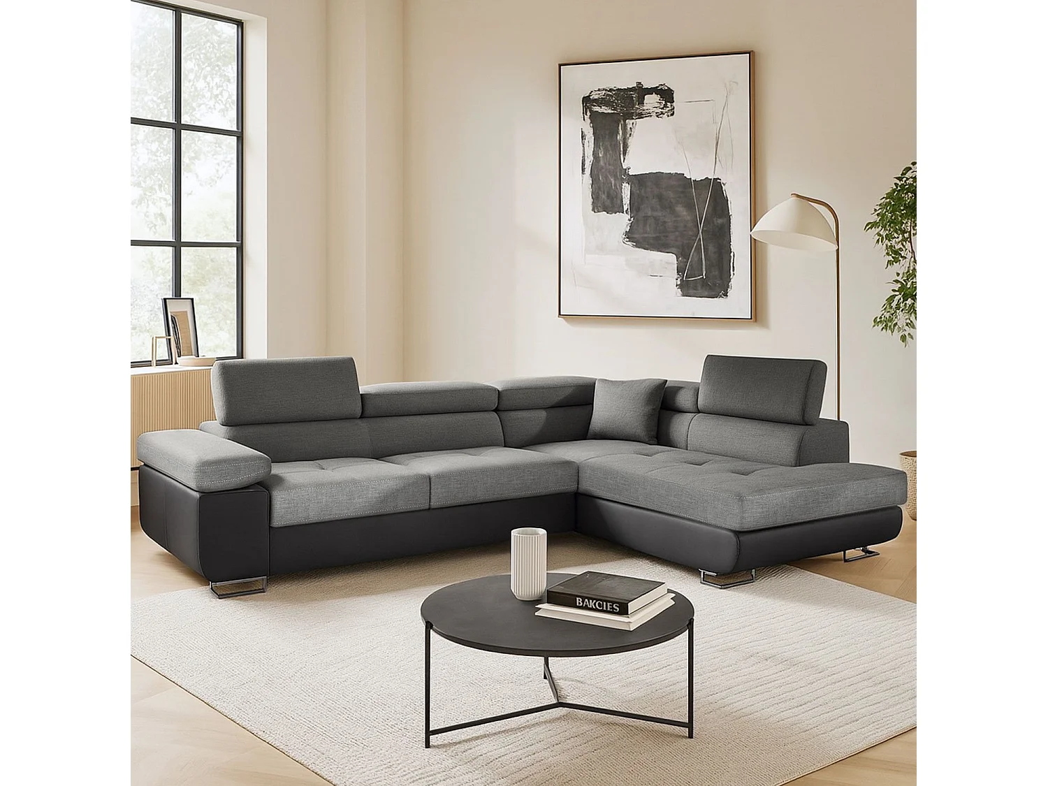 Canapé Convertible d'Angle Droit "Toms" 275cm Gris