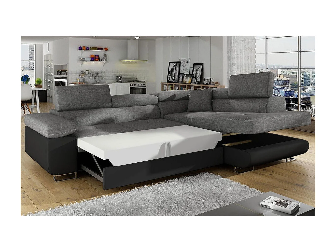 Canapé Convertible d'Angle Droit "Toms" 275cm Gris