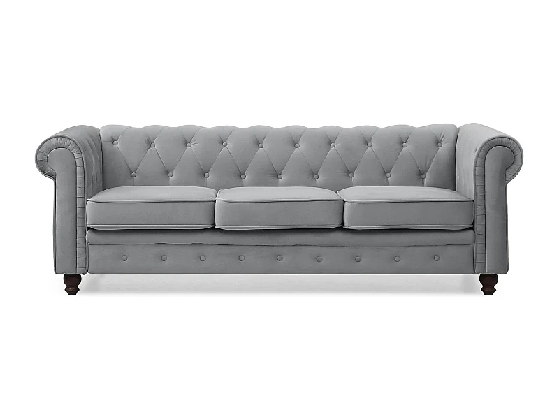 Canapé 3 Places Velours "Chesterfield" 209cm Argent