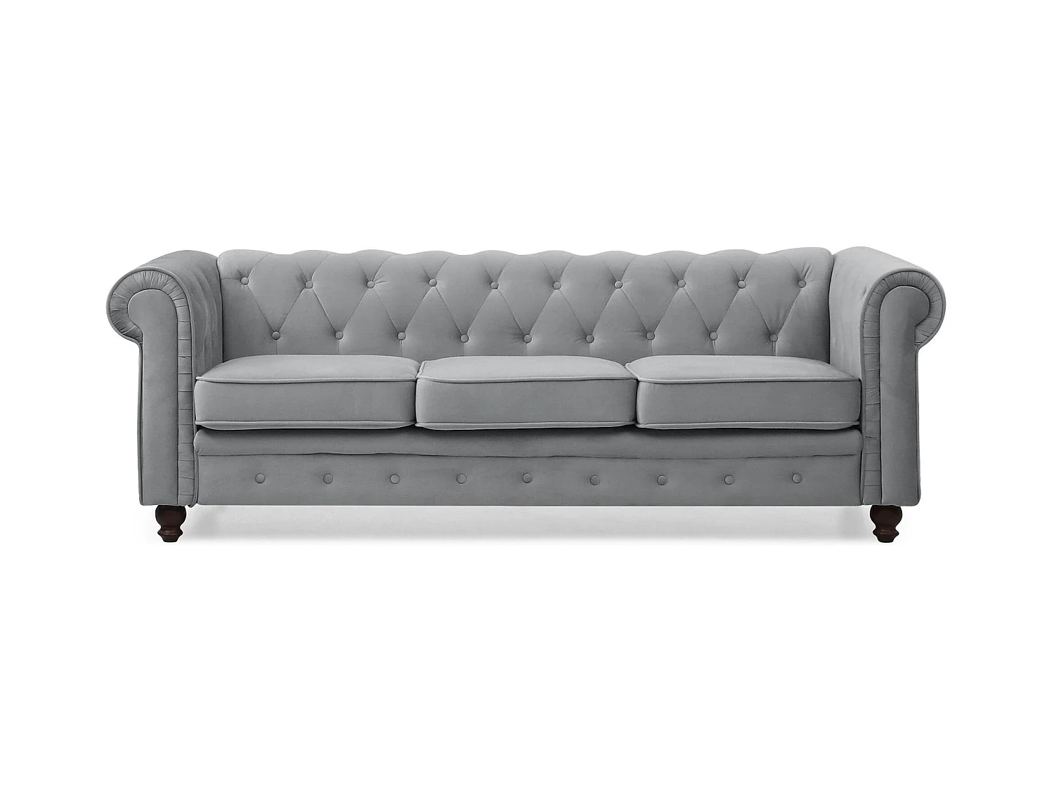 Grande divano a 3 posti Chesterfield in velluto argento