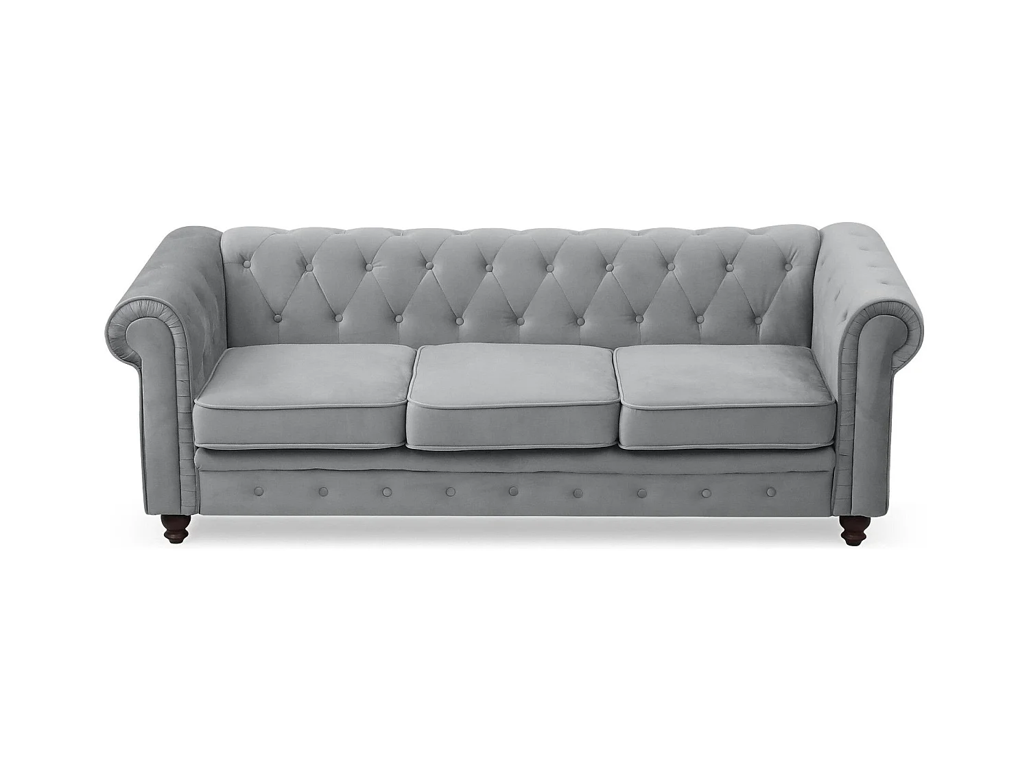 Grande divano a 3 posti Chesterfield in velluto argento