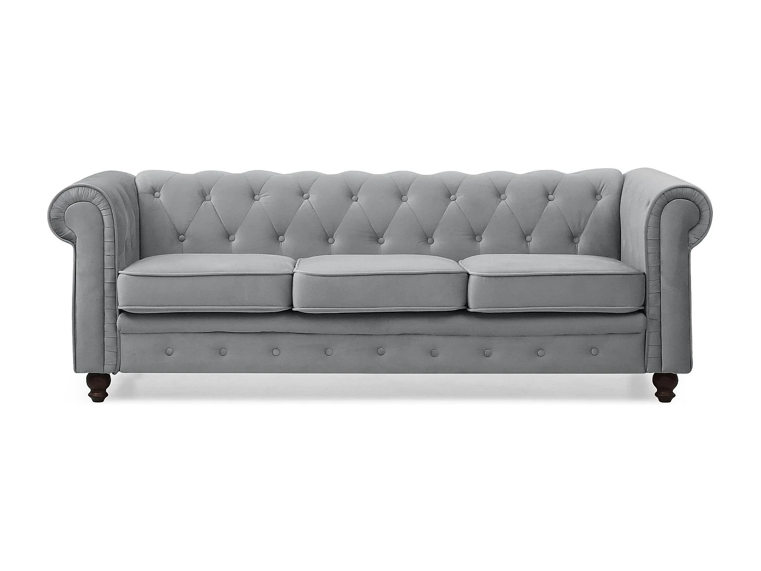 Canapé 3 Places Velours "Chesterfield" 209cm Argent