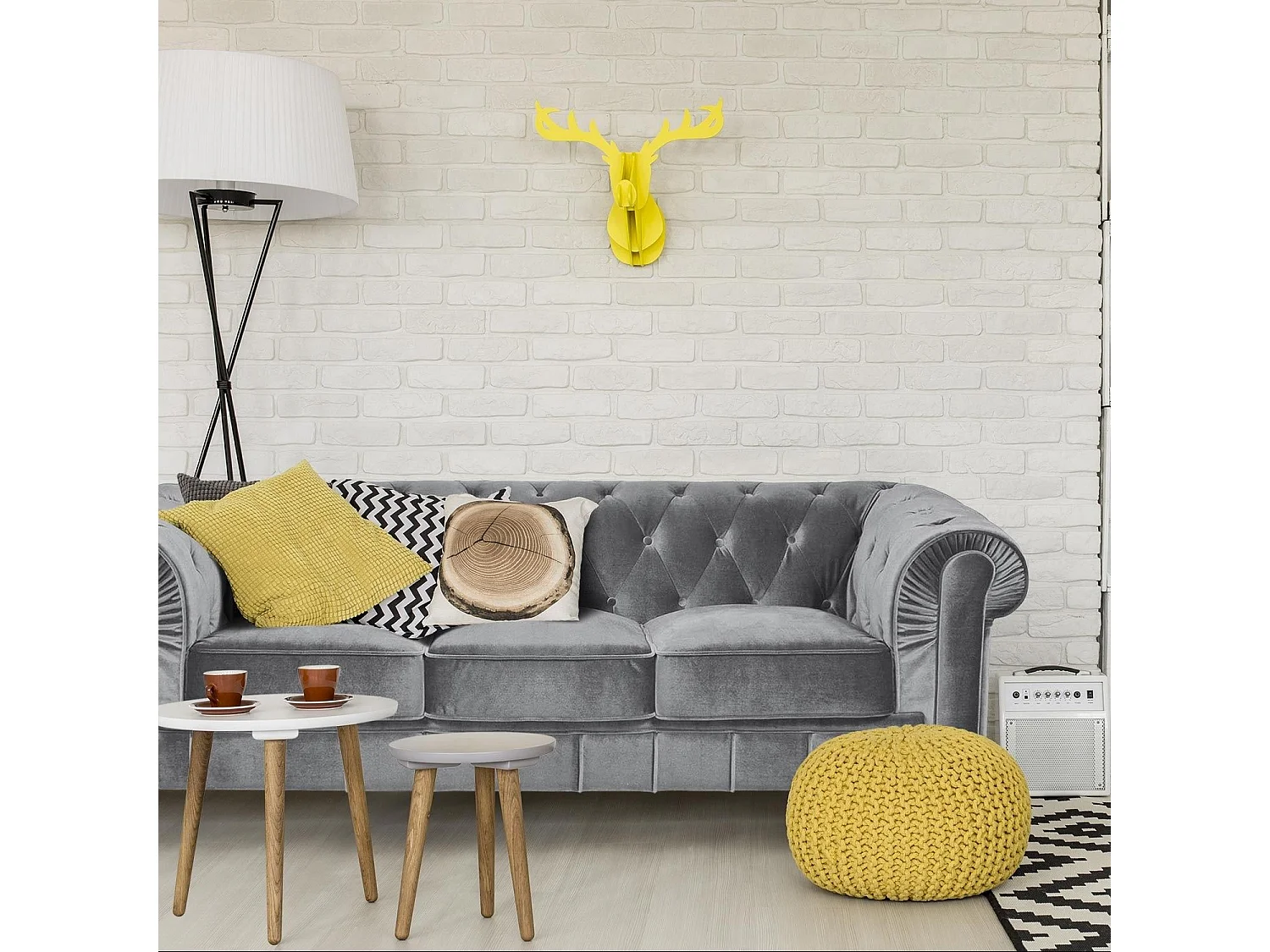 Canapé 3 Places Velours "Chesterfield" 209cm Argent