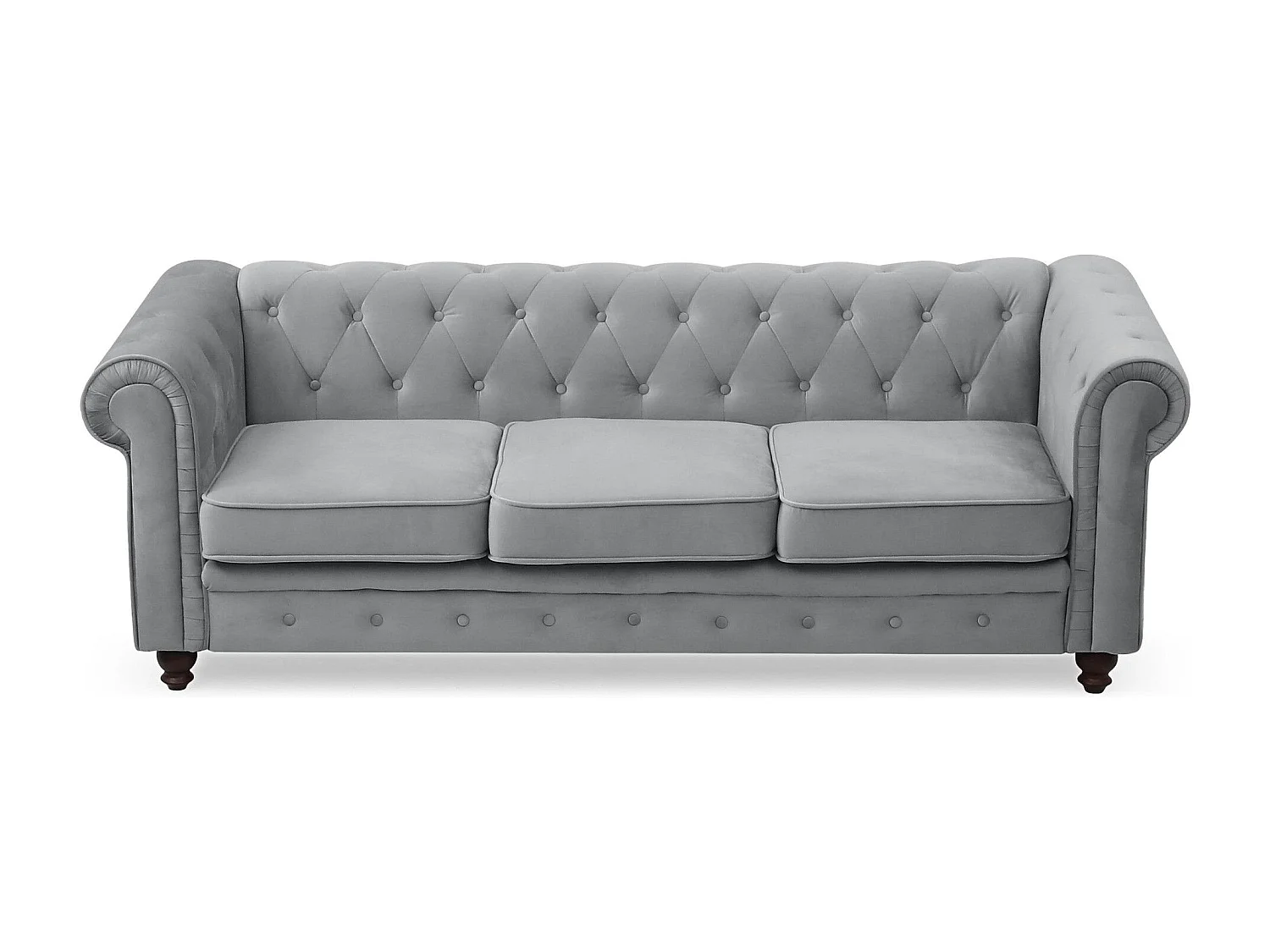 Canapé 3 Places Velours "Chesterfield" 209cm Argent
