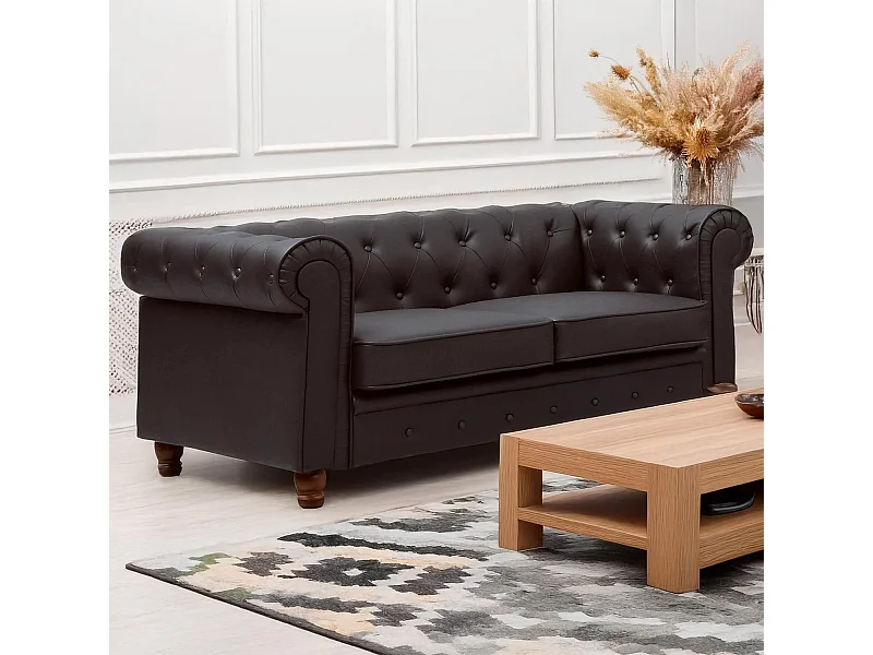 Großes 2-Sitzer-Sofa Chesterfield Braun, gemütlicher und eleganter Stil 158cm