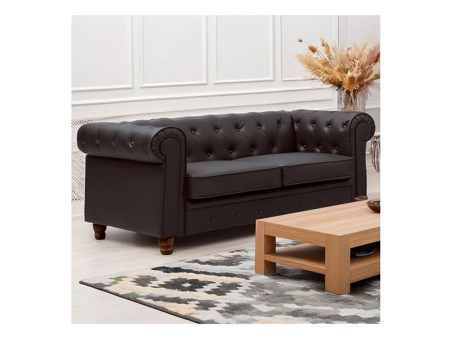 Großes 2-Sitzer-Sofa Chesterfield Braun, gemütlicher und eleganter Stil 158cm