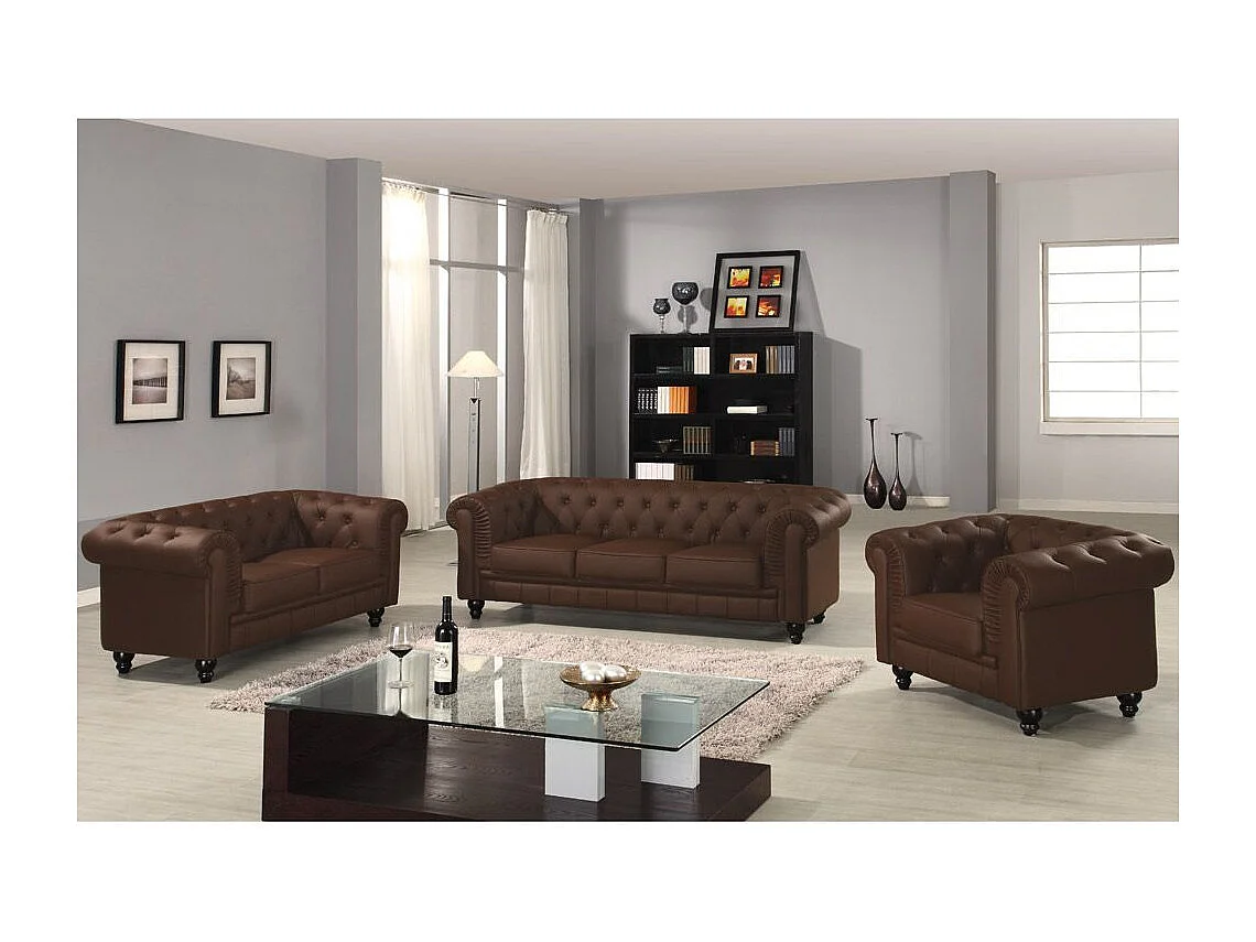 Großes 2-Sitzer-Sofa Chesterfield Braun, gemütlicher und eleganter Stil 158cm