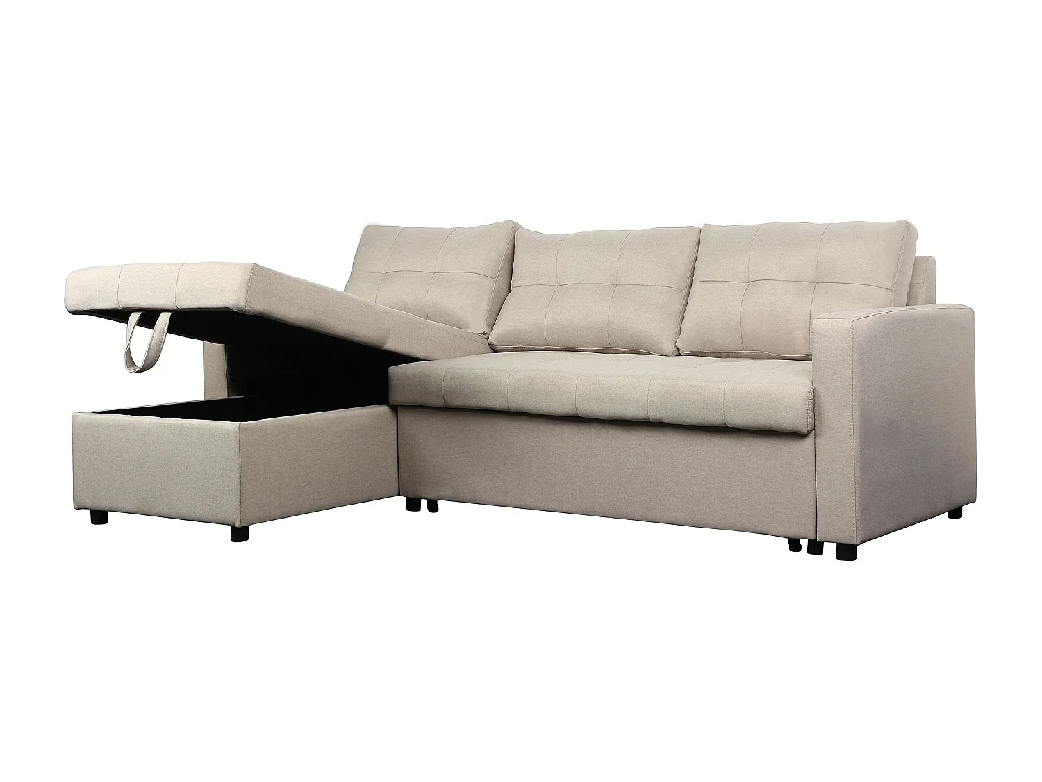 Ecksofa aus Stoff "Corto" 230cm Beige mit Ausziehbarem Bett und Stauraum