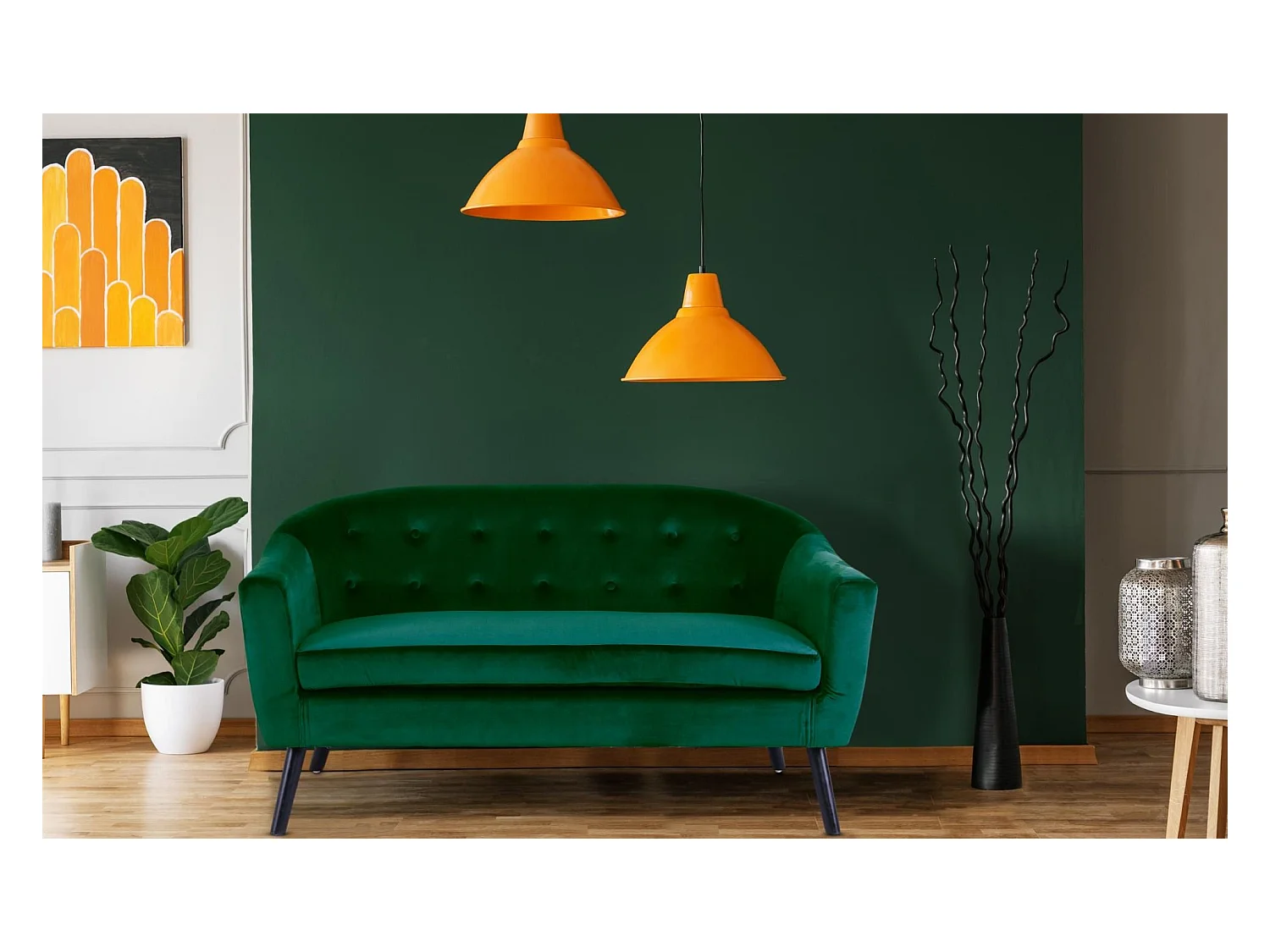 Skandinavisches Samtsofa "Lopy" 3-Sitzer Grün Bequem und Elegant