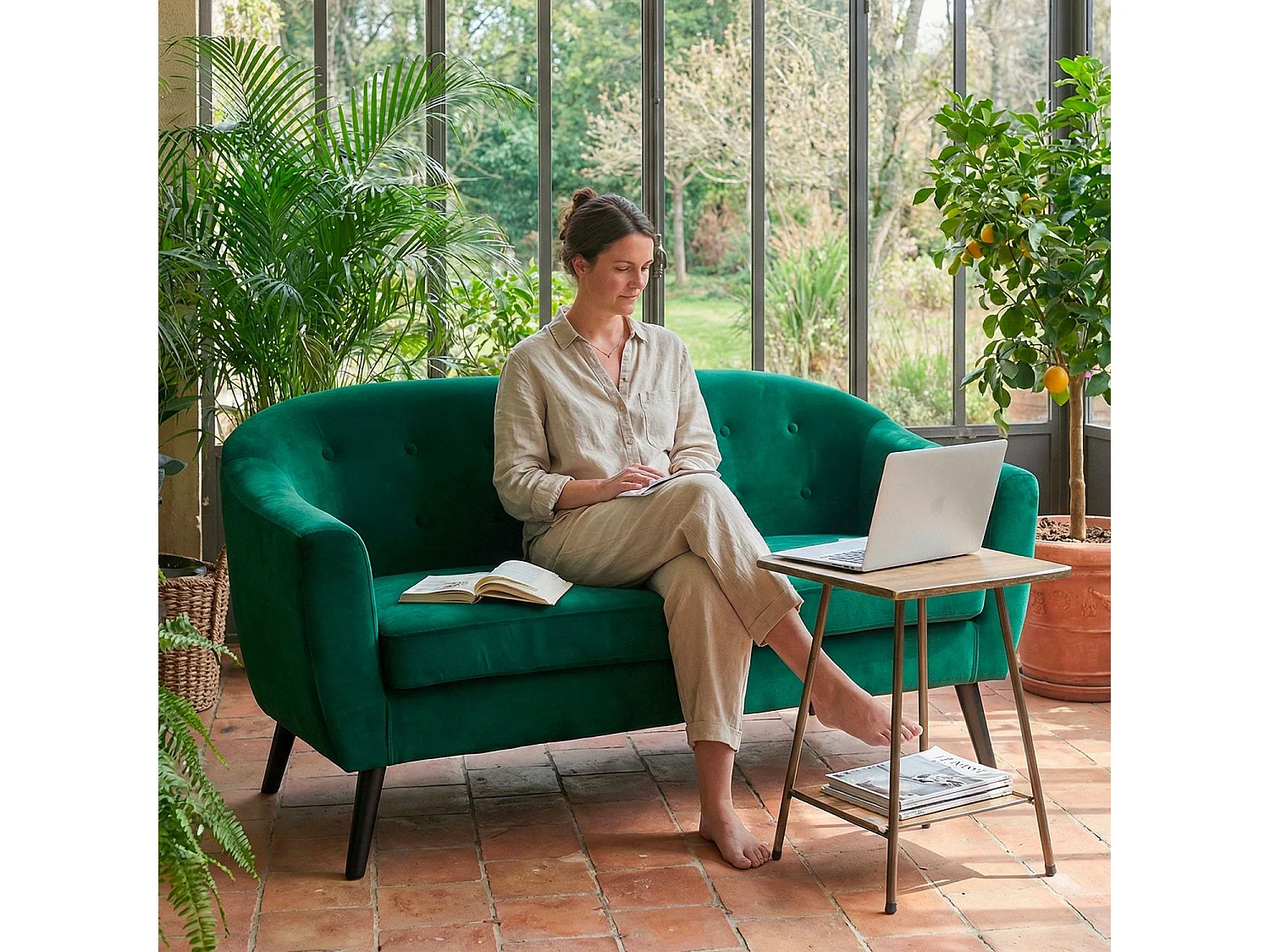 Canapé Scandinave Velours "Lopy" 157cm Vert