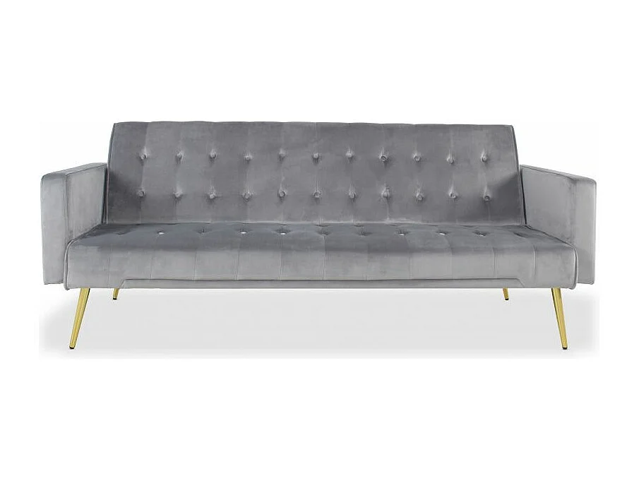 Canapé Convertible Velours "Tybio" 175cm Gris Clair