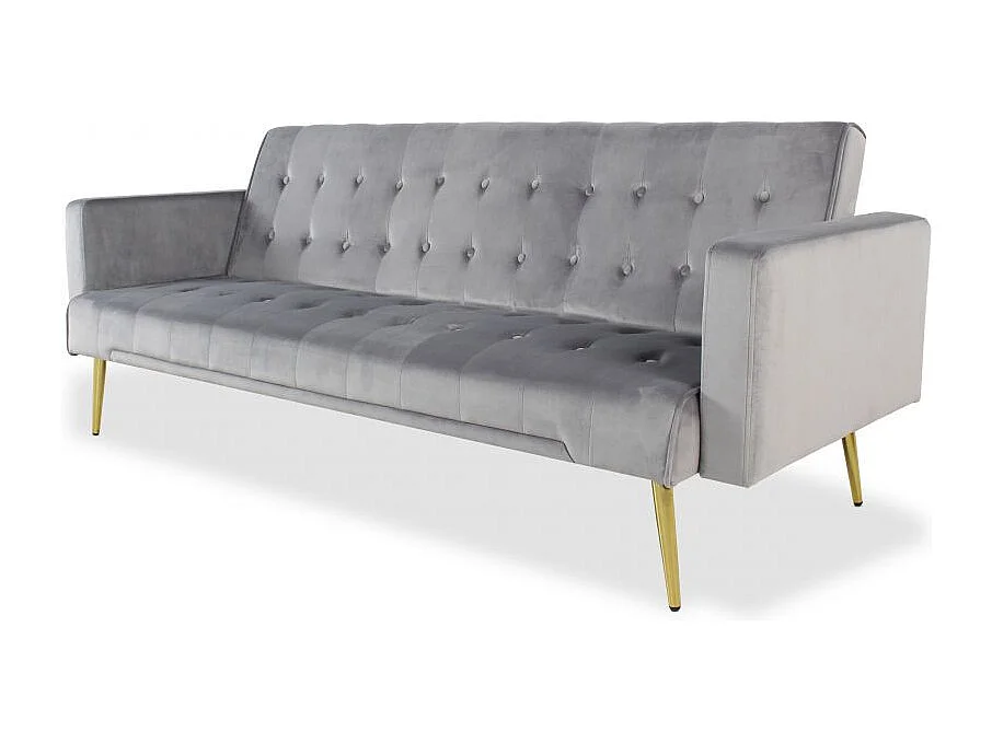Canapé Convertible Velours "Tybio" 175cm Gris Clair