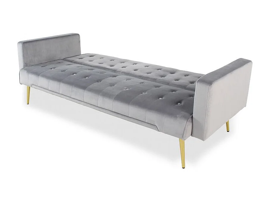 Canapé Convertible Velours "Tybio" 175cm Gris Clair