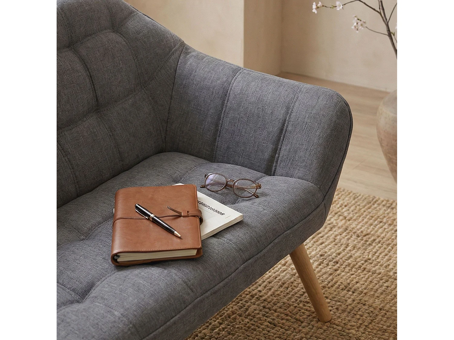 Canapé 2 Places Scandinave "Taone" 128cm Gris