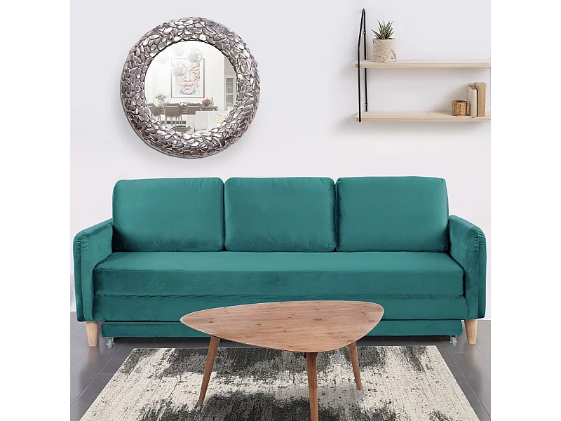 Schlafsofa aus Samt "Zefli" 210cm Grün Modern & Bequem