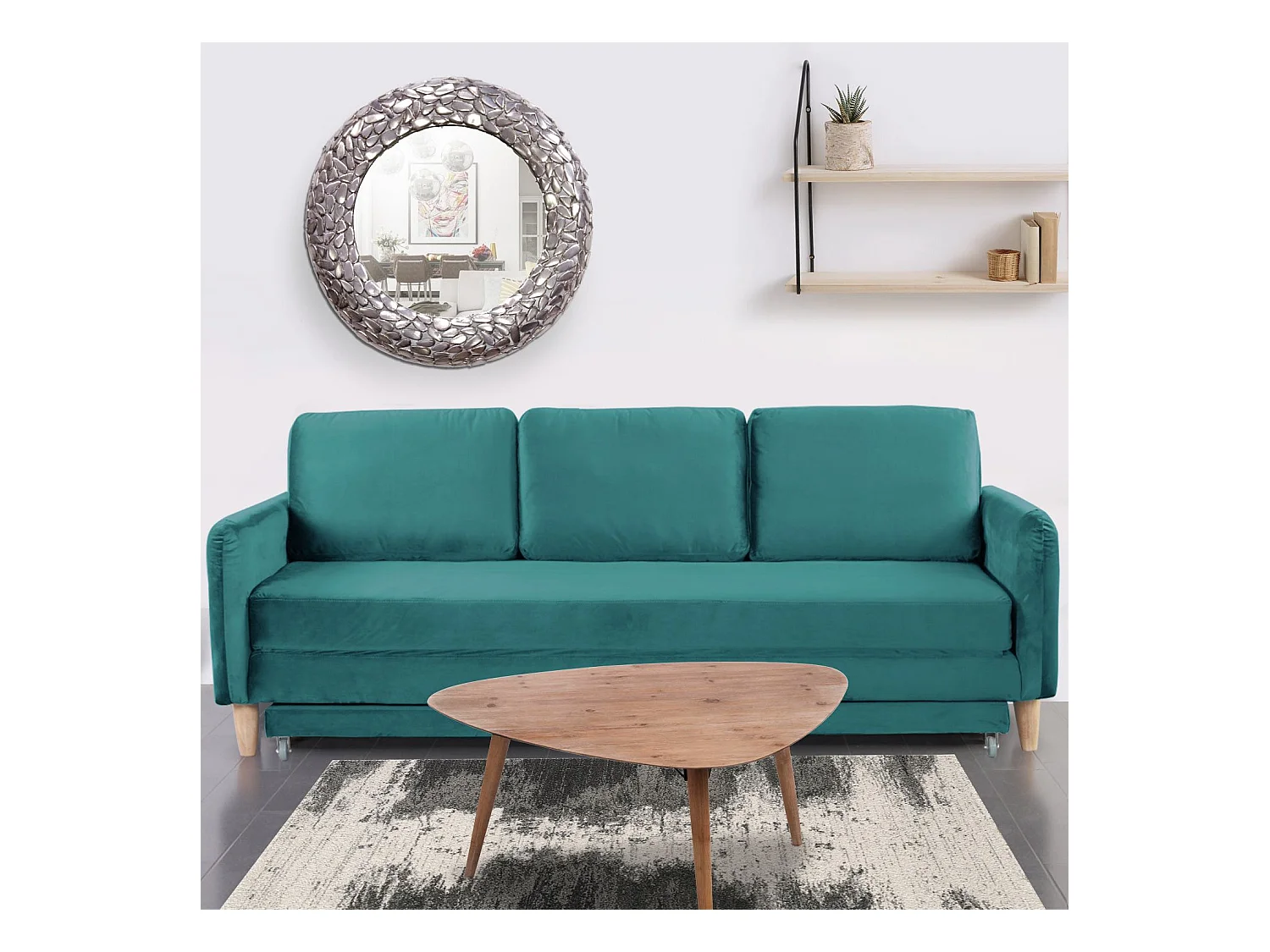 Schlafsofa aus Samt "Zefli" 210cm Grün Modern & Bequem