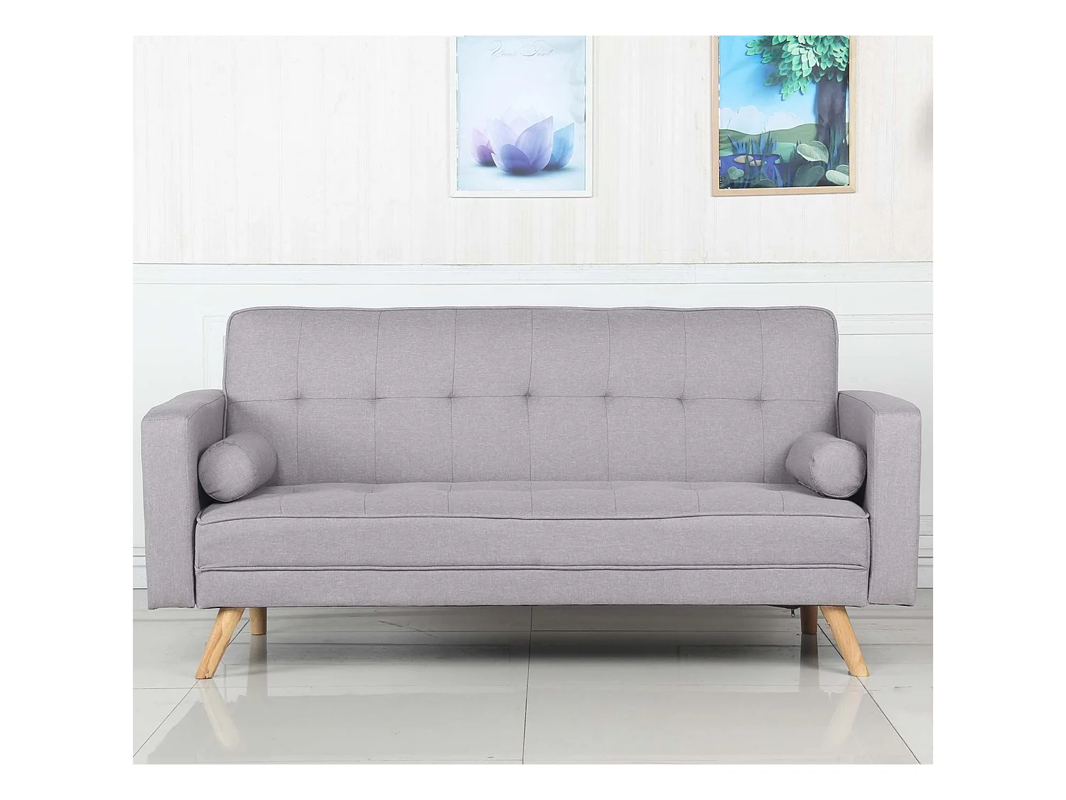 Canapé Convertible 3 Places Scandinave "Navya" Gris Clair