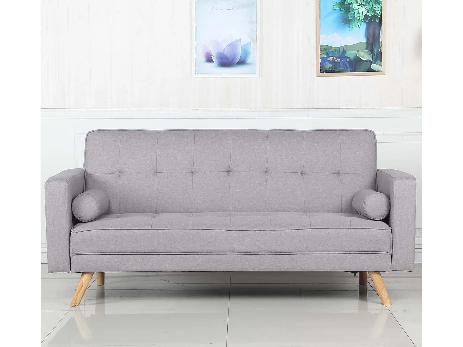 Canapé Convertible 3 Places Scandinave "Navya" Gris Clair