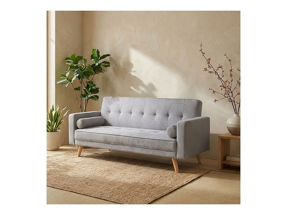 Canapé Convertible 3 Places Scandinave "Navya" Gris Clair