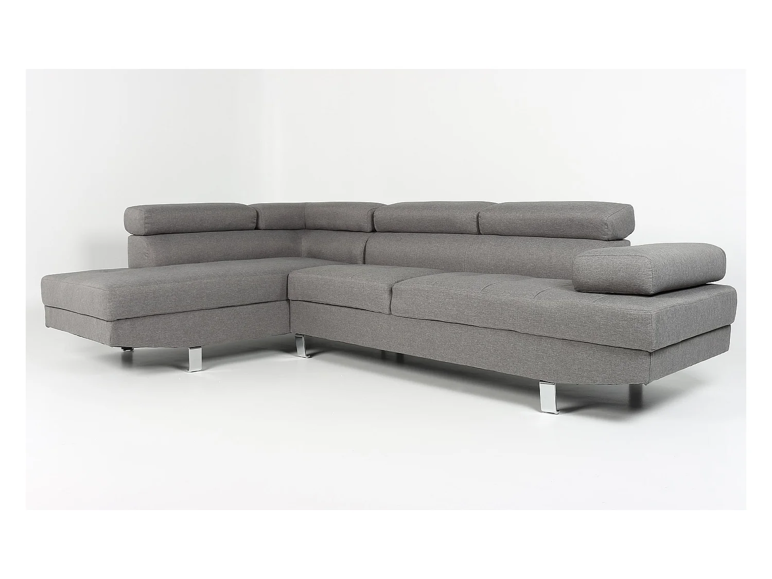 Canapé d'Angle Gauche en Tissu "Têtière" 260cm Gris