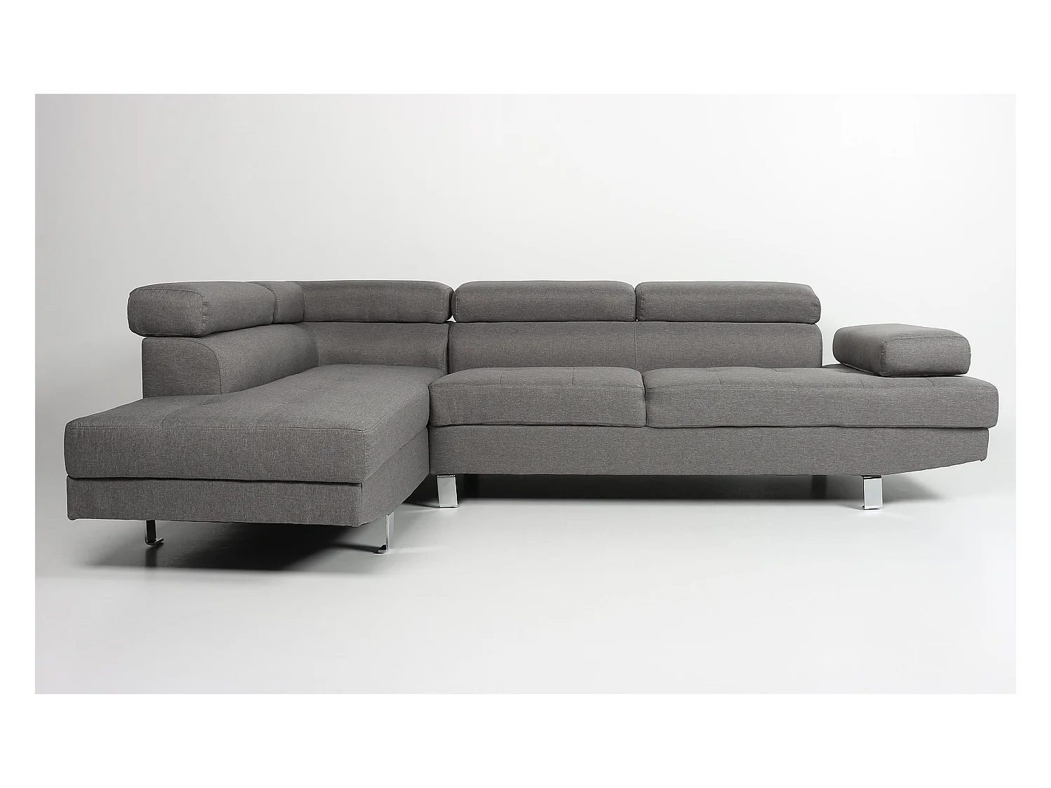 Canapé d'Angle Gauche en Tissu "Têtière" 260cm Gris