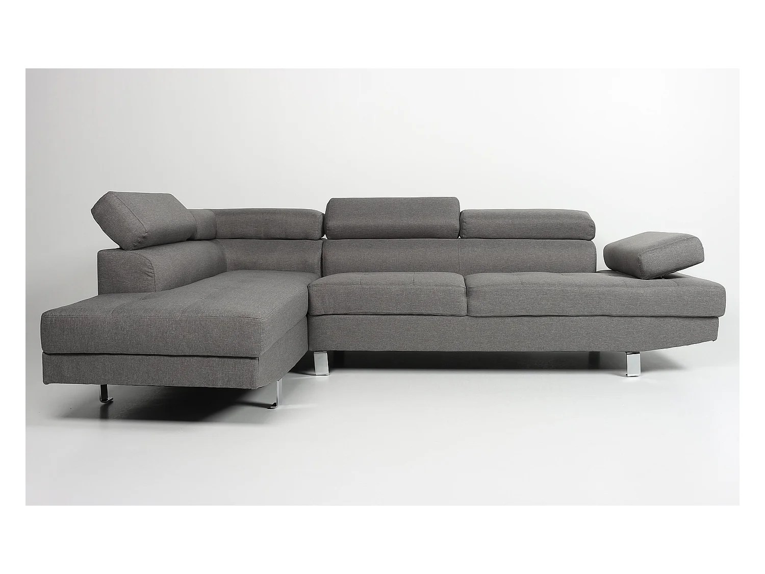 Canapé d'Angle Gauche en Tissu "Têtière" 260cm Gris
