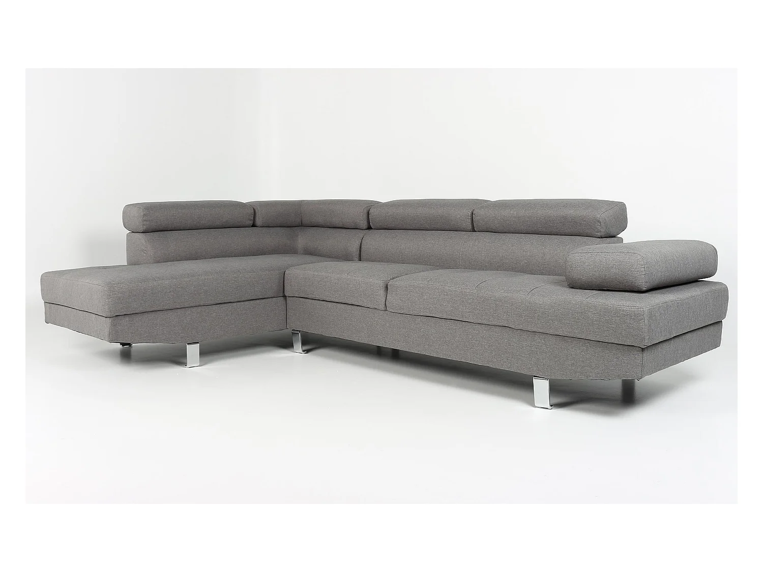 Canapé d'Angle Gauche en Tissu "Têtière" 260cm Gris