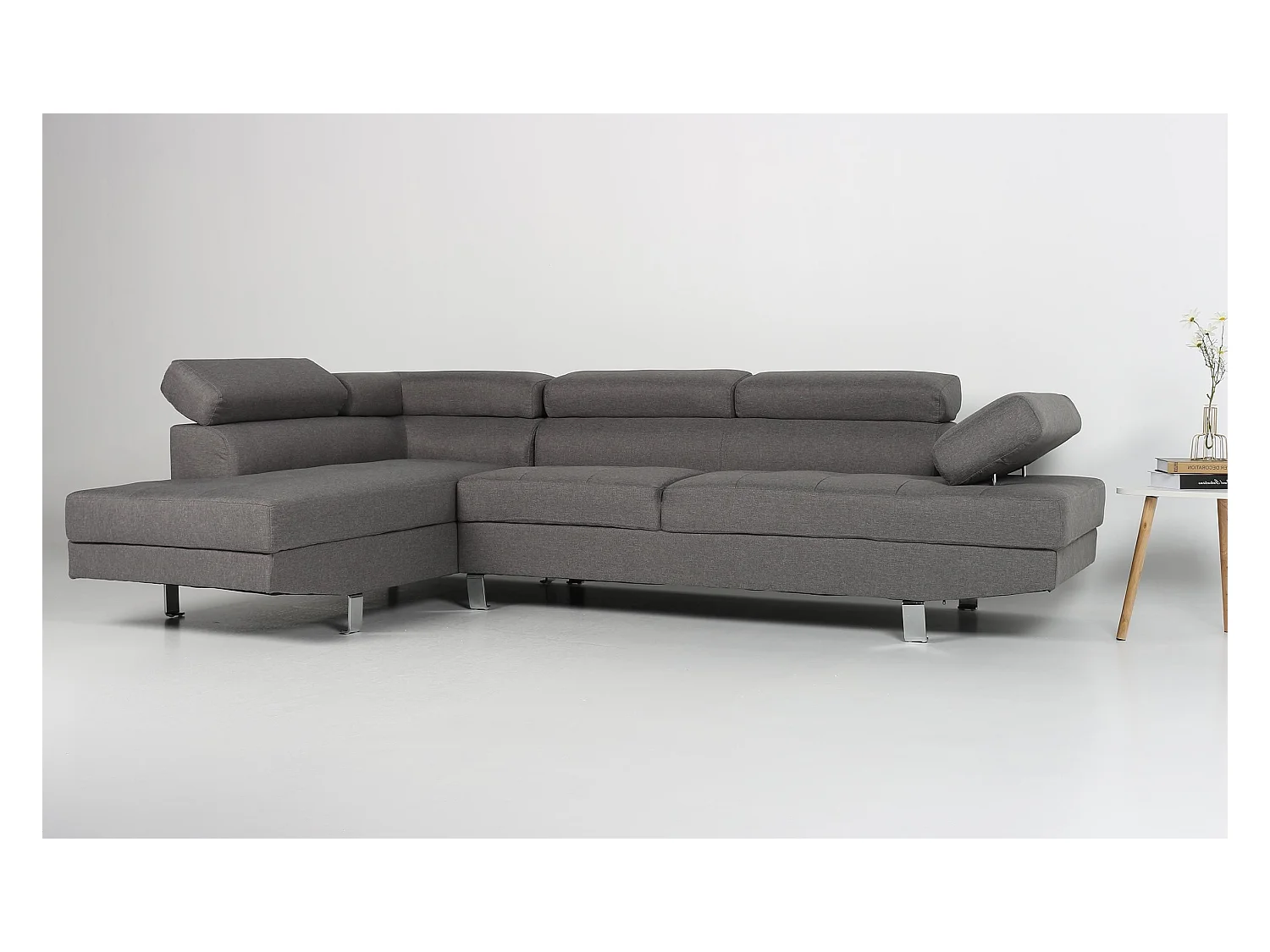 Canapé d'Angle Gauche en Tissu "Têtière" 260cm Gris