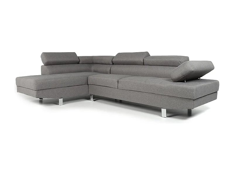 Canapé d'Angle Gauche en Tissu "Têtière" 260cm Gris