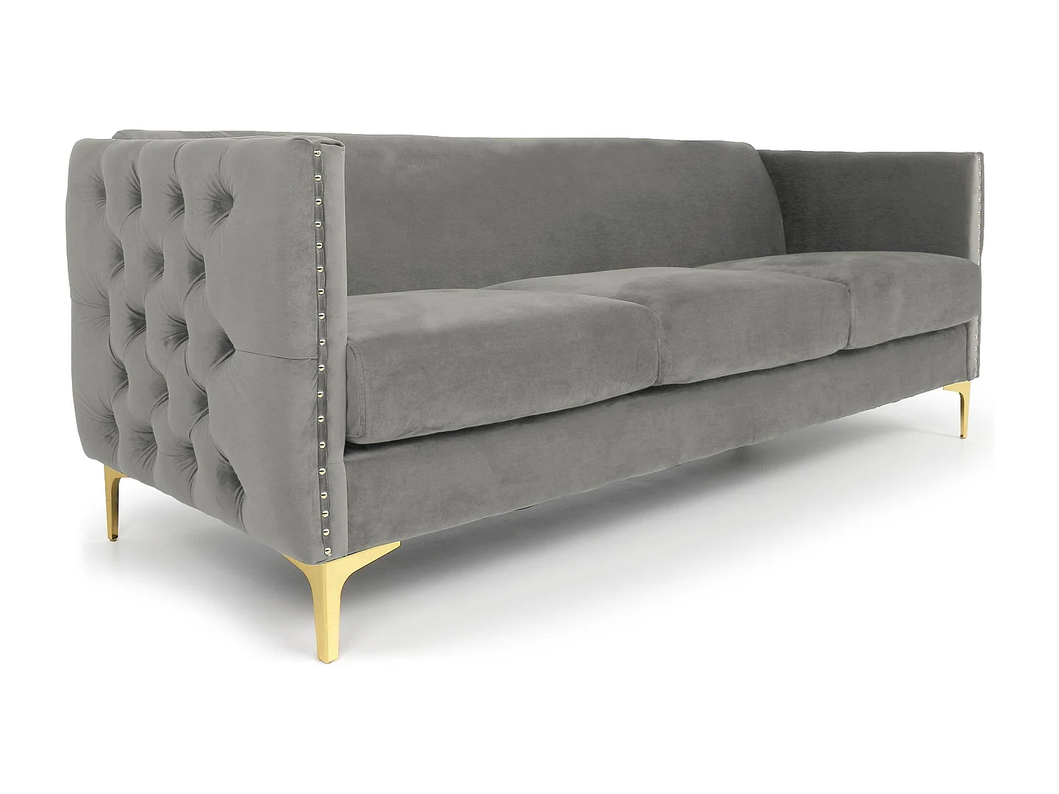 Samtsofa Silber 3-Sitzer Elegantes Design Goldene Beine