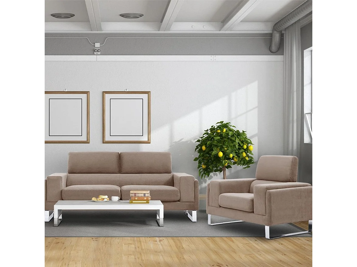 Canapé 3 Places Velours Côtelé "Ezekiel" 198cm Taupe