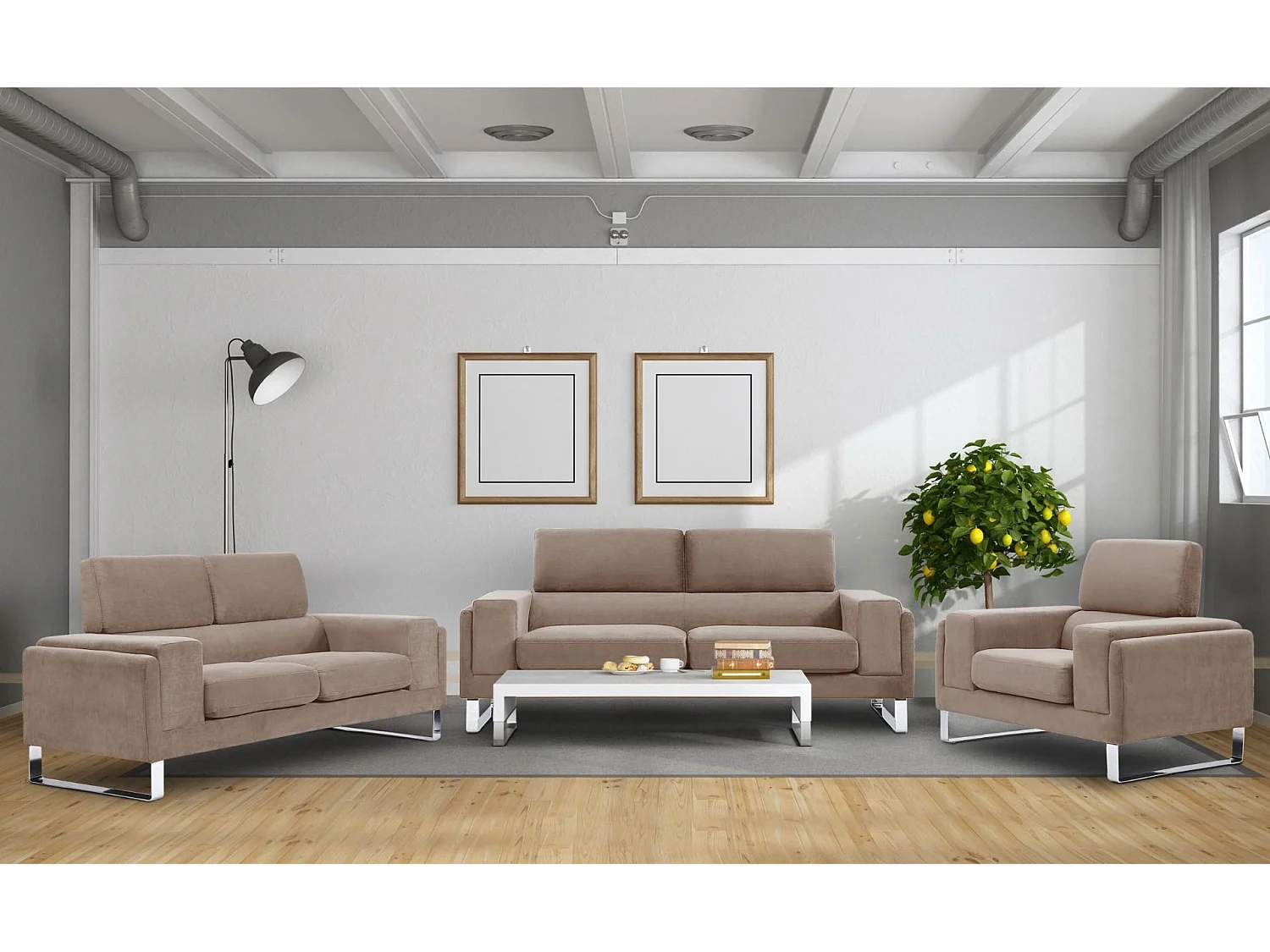 Canapé 3 Places Velours Côtelé "Ezekiel" 198cm Taupe