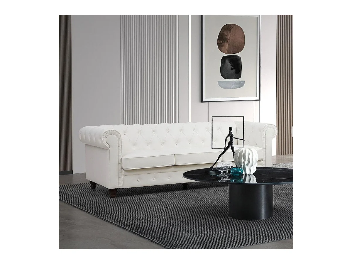 Canapé 3 Places "Chesterfield" 209cm Blanc