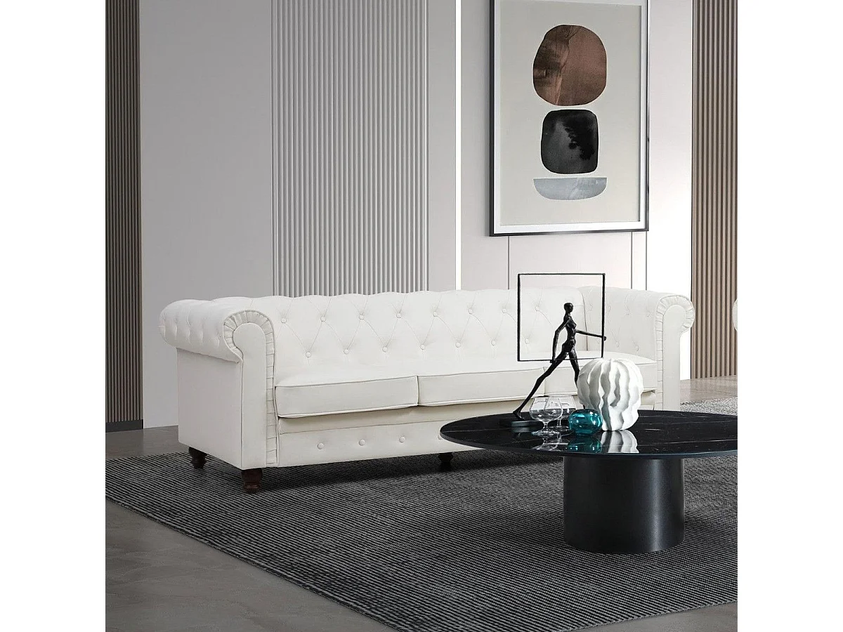Canapé 3 Places "Chesterfield" 209cm Blanc