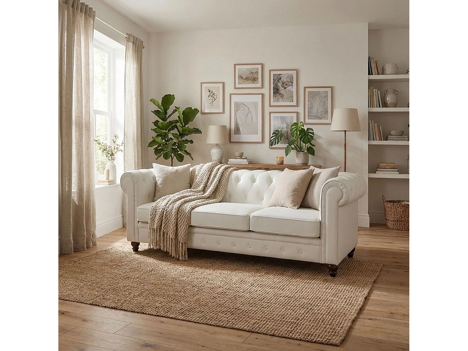 Canapé 3 Places "Chesterfield" 209cm Blanc