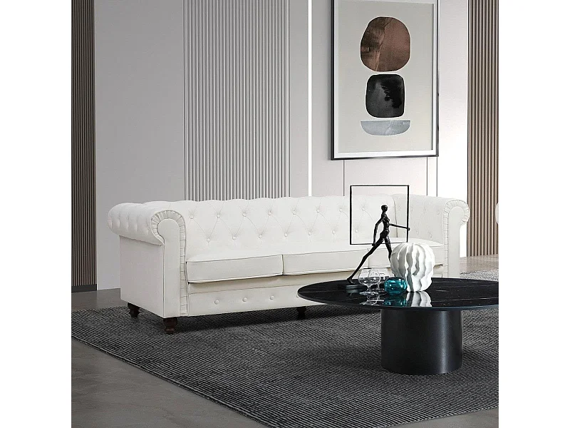 Canapé 3 Places "Chesterfield" 209cm Blanc