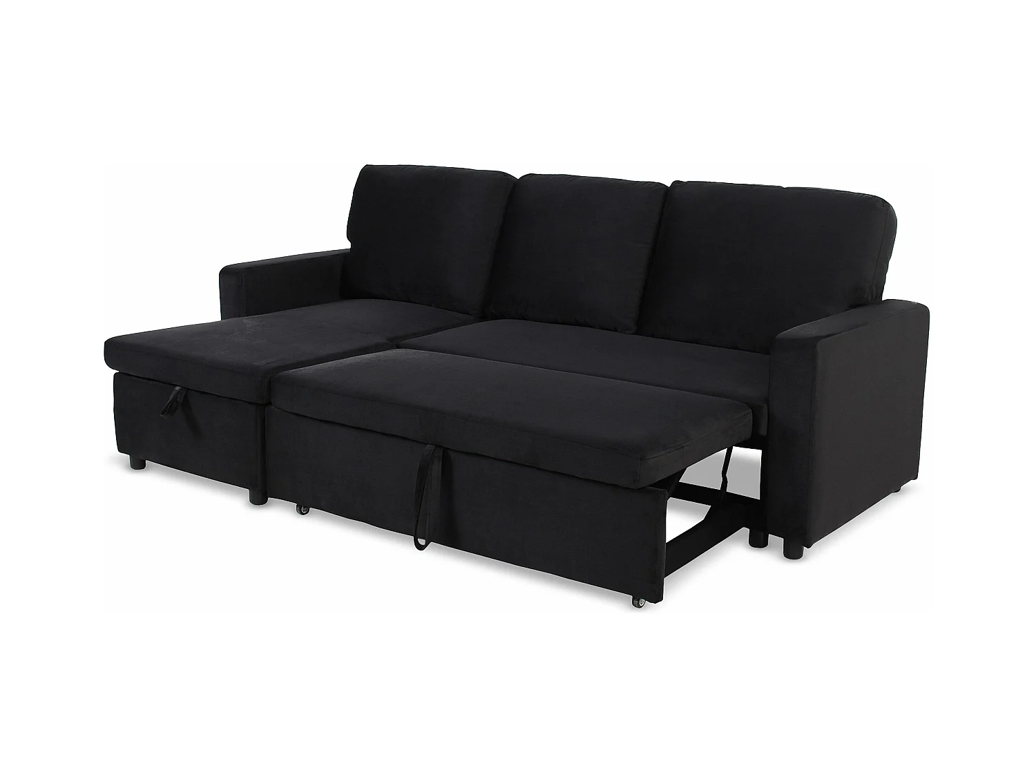 Canapé d'Angle Gauche Convertible "Minera" 215cm Noir