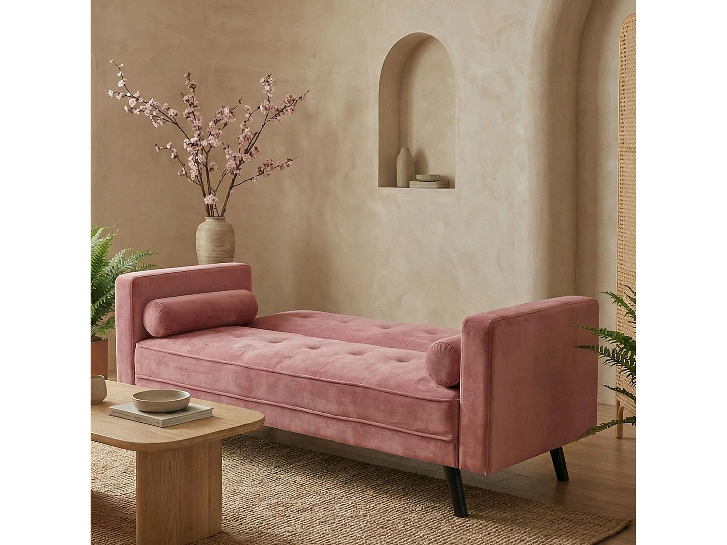 Canapé Convertible 3 Places Scandinave "Navya" Rose