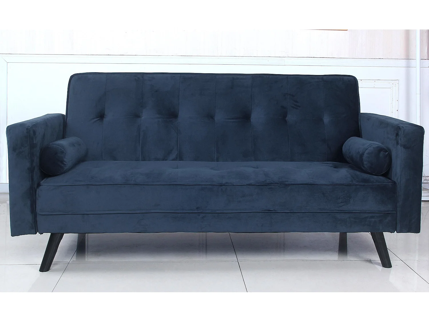 Skandinavisches Schlafsofa "Navya" aus blauem Samt, 3-Sitzer