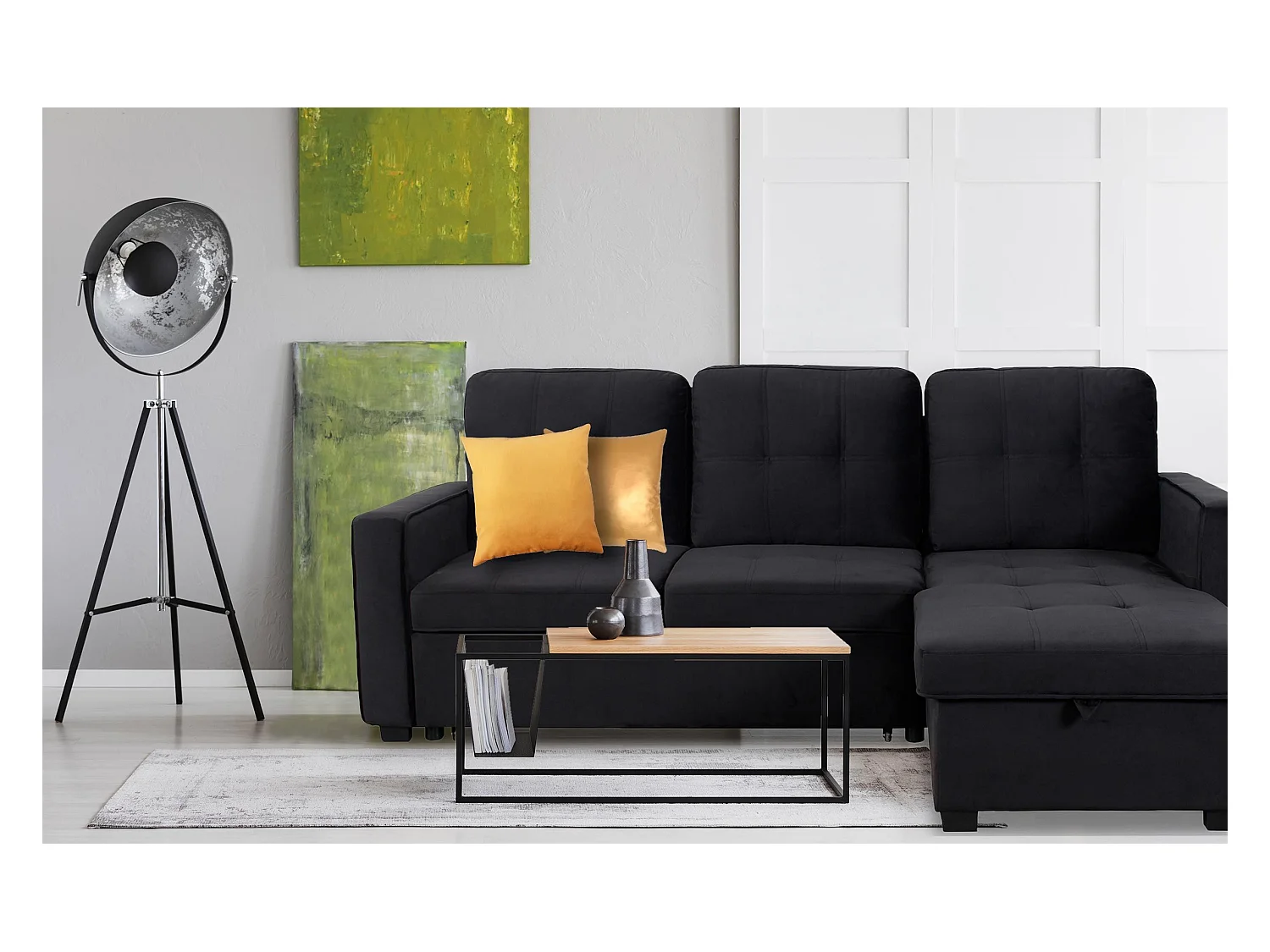 Canapé d'Angle Convertible "Rabano" 230cm Noir