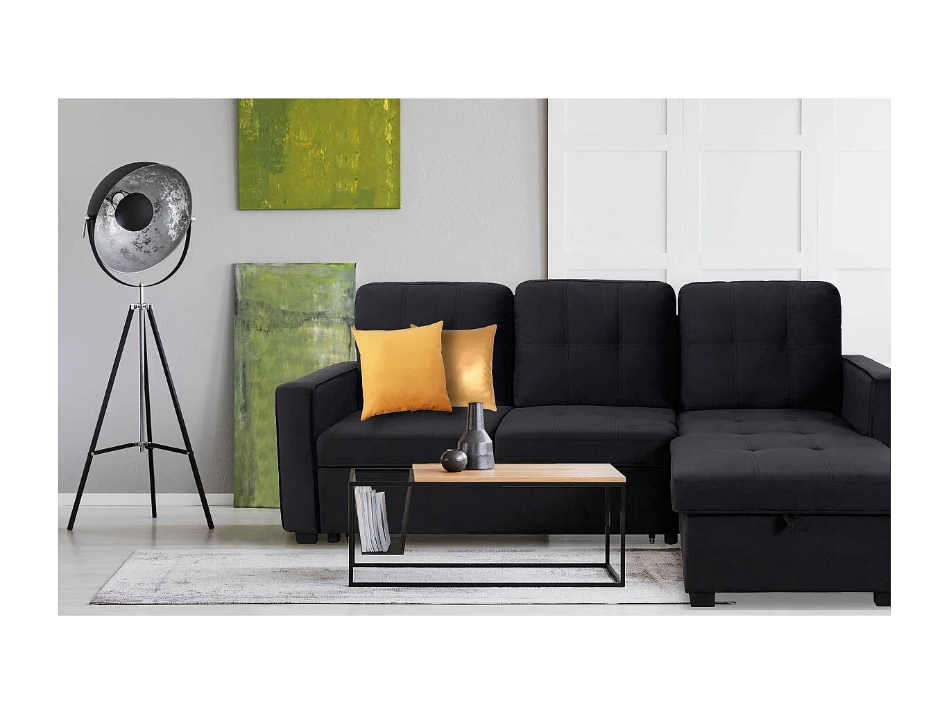 Canapé d'Angle Convertible "Rabano" 230cm Noir