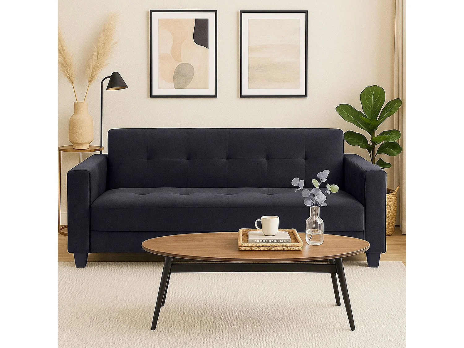 Canapé Convertible 3 Places "Tosello" 200cm Noir