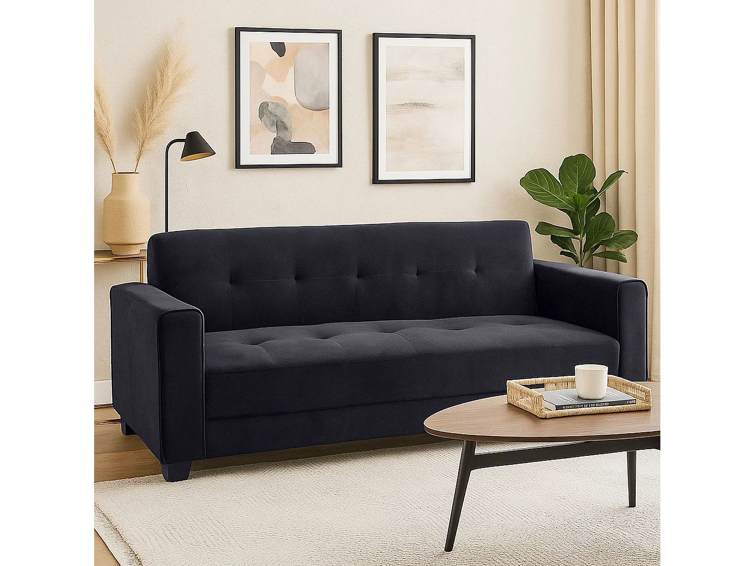 Canapé Convertible 3 Places "Tosello" 200cm Noir