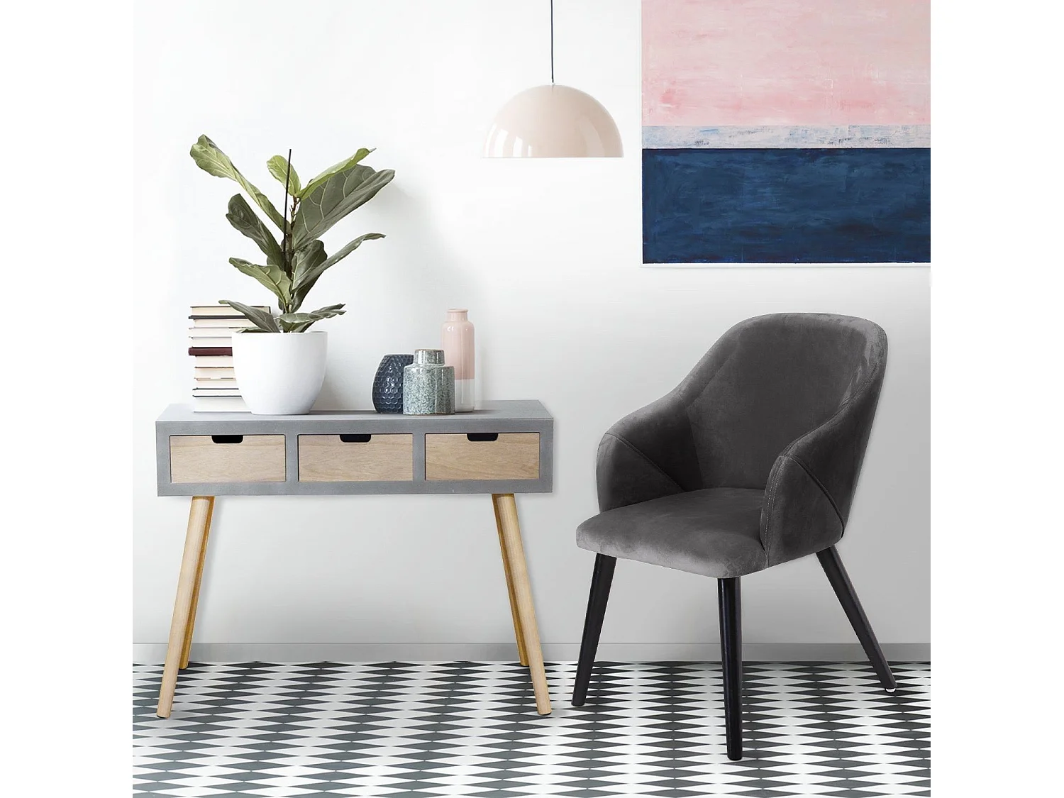 Lot de 2 Fauteuils en Velours "Yugnat" 85cm Gris