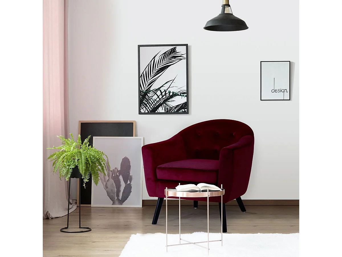 Fauteuil Scandinave Velours "Lopy" 79cm Bordeaux