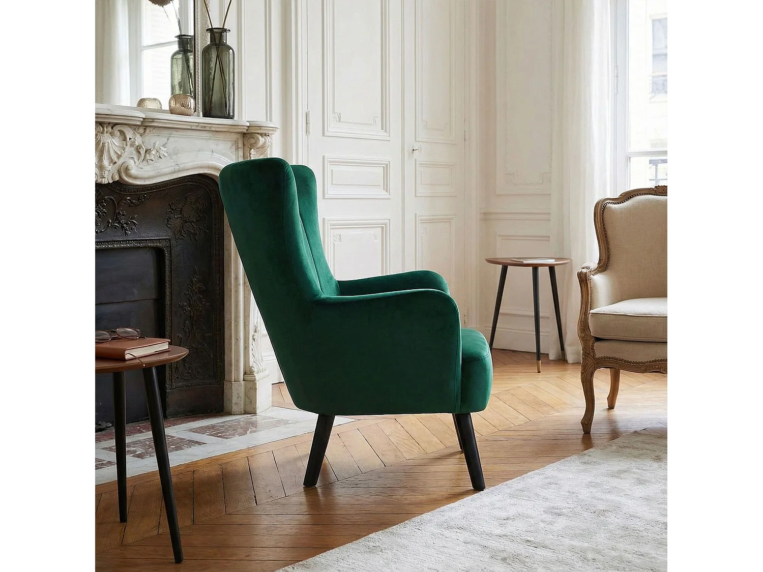 Fauteuil Scandinave Velours "Velvet" 94cm Vert