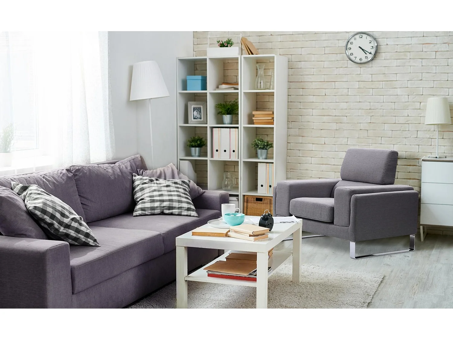 Fauteuil en Tissu "Ezekiel" 104cm Gris Clair