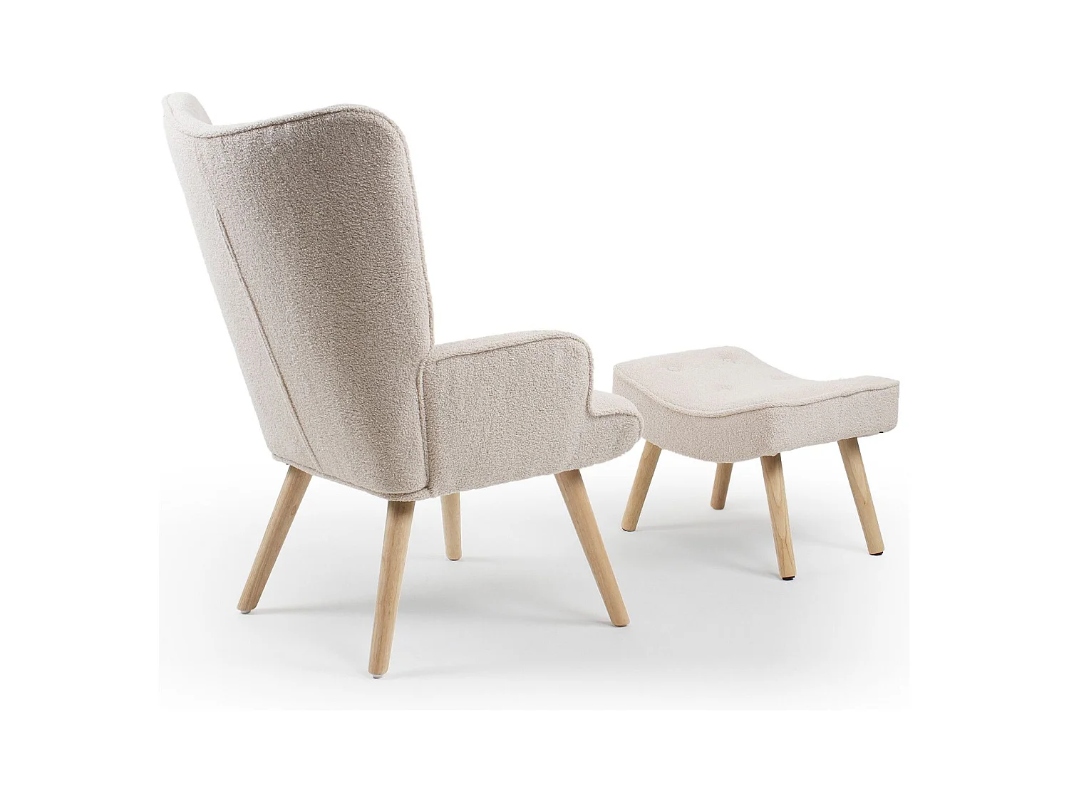 Pouf scandinavo per poltrone Lylou Tessuto in lana a maglia Crema